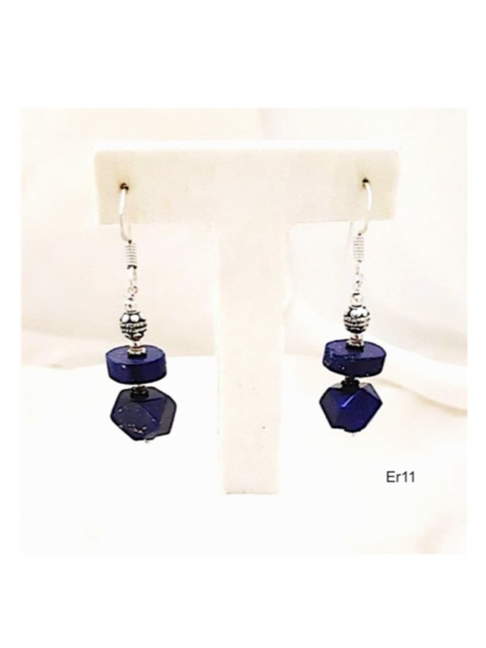 Lapis Lazuli Earrings 925 Silver Wire Pierced Ears